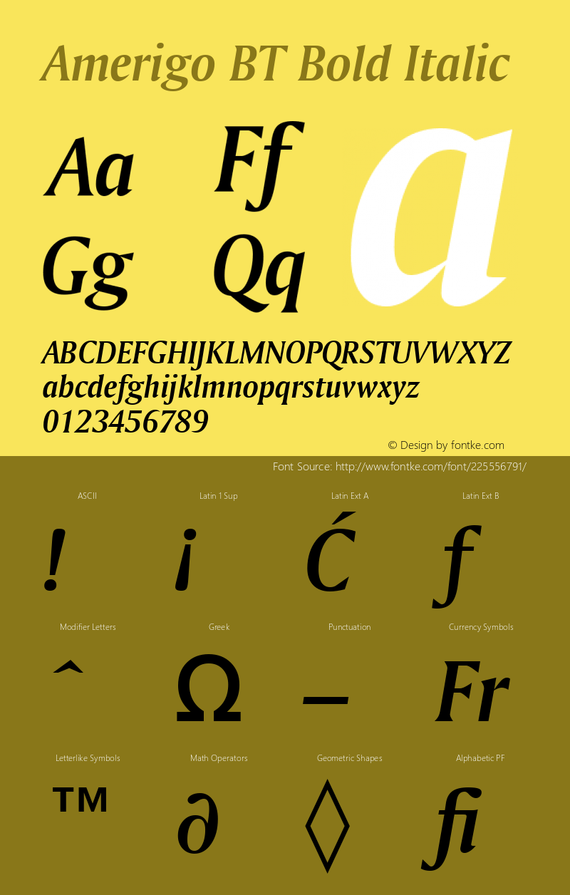 Amerigo BT Bold Italic Version 1.01 emb4-OT图片样张