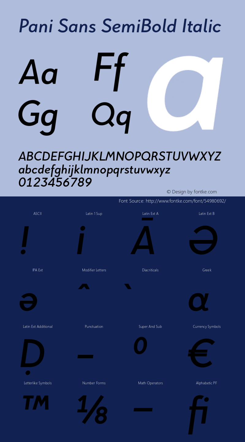 Pani Sans SemiBold Italic Version 1.000;hotconv 1.0.109;makeotfexe 2.5.65596 Font Sample