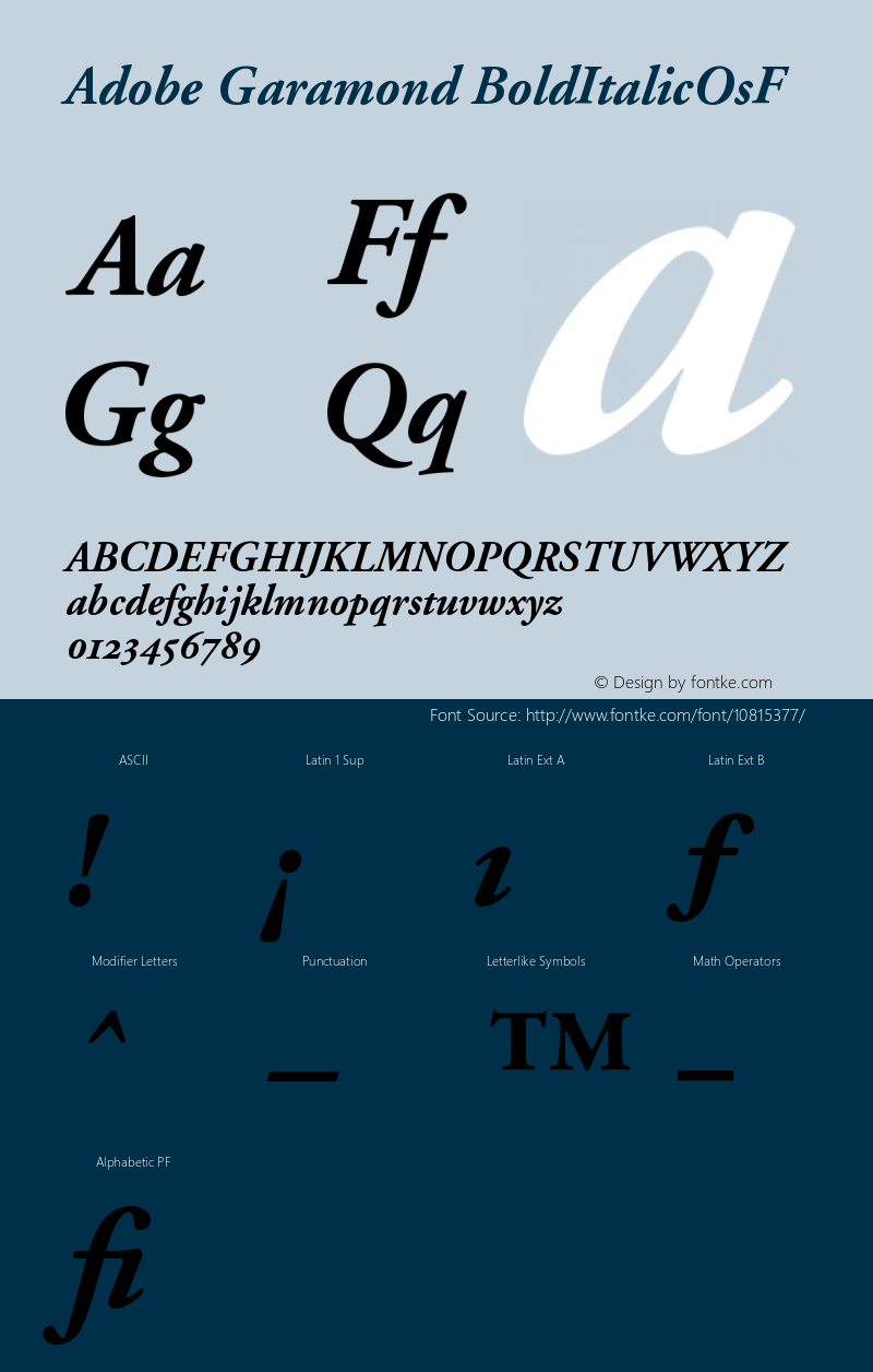 Adobe Garamond BoldItalicOsF Version 001.001 Font Sample