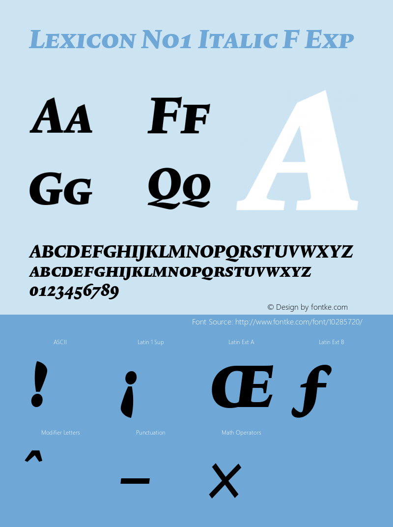 Lexicon No1 Italic F Exp 001.000 Font Sample