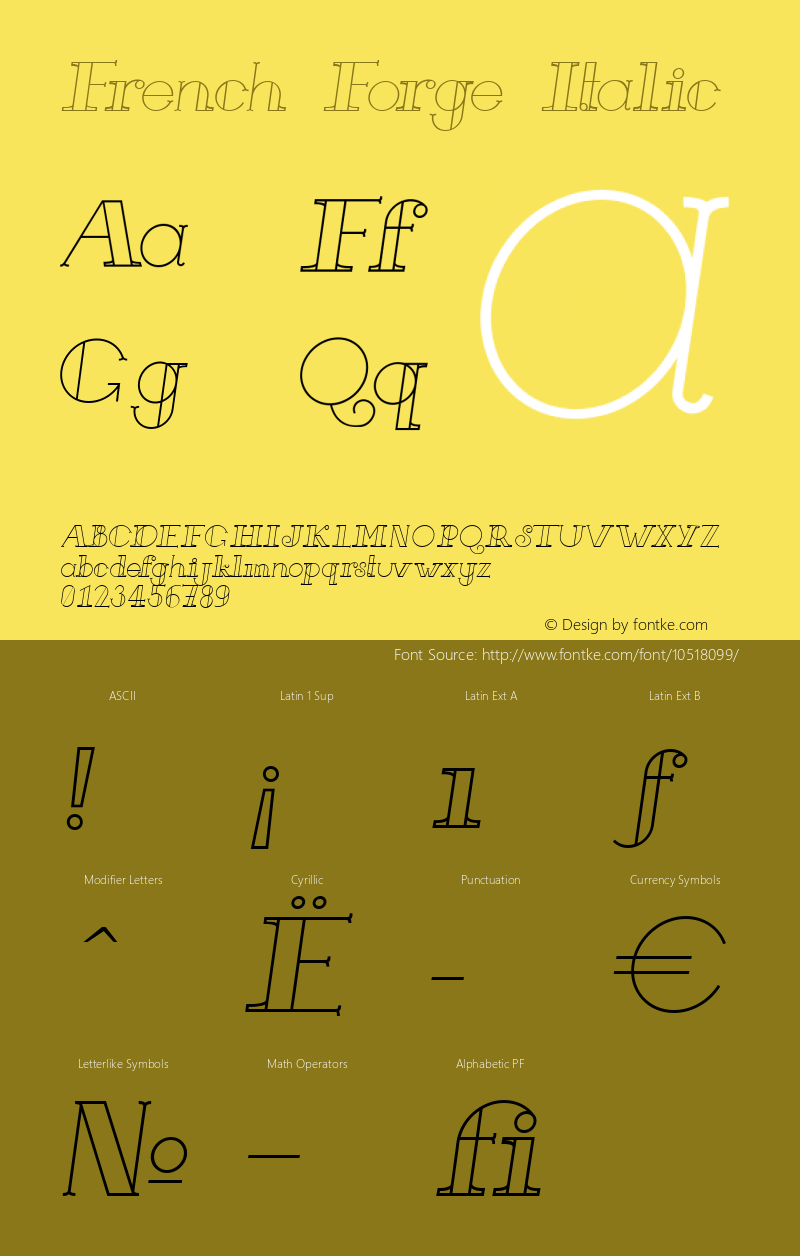 French Forge Italic Version 1.000 Font Sample
