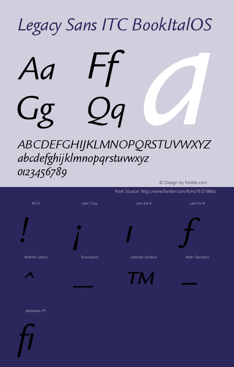 Legacy Sans ITC BookItalOS Version 001.005 Font Sample