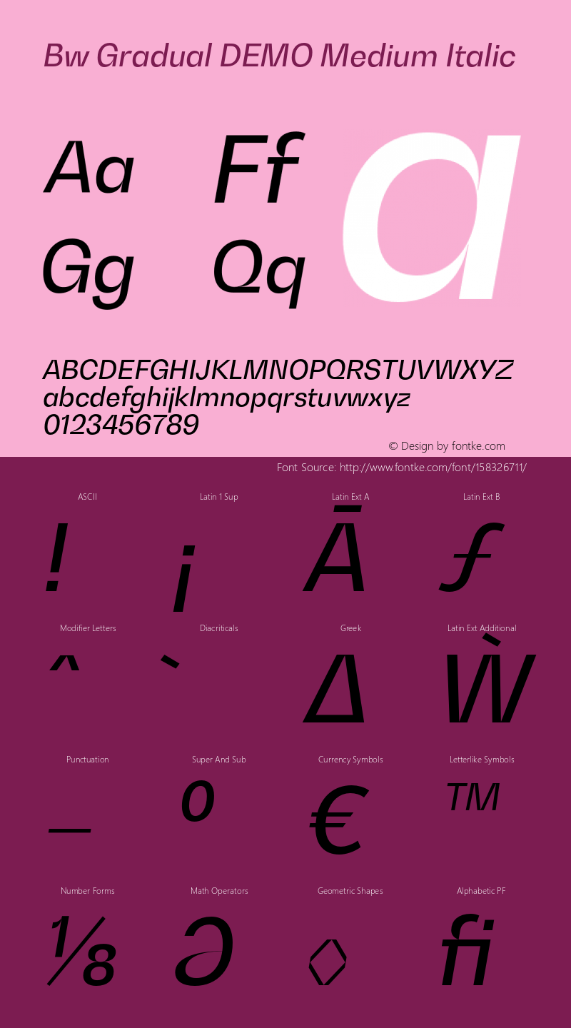 Bw Gradual DEMO Medium Italic Version 1.001;hotconv 1.0.109;makeotfexe 2.5.65596 Font Sample