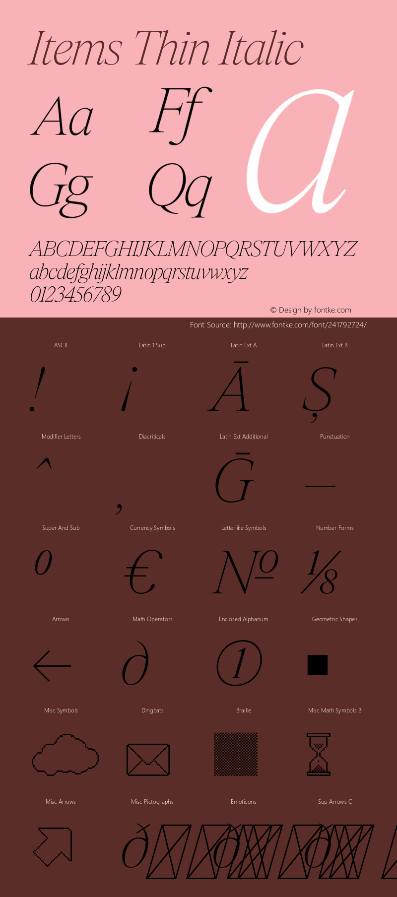 Items Thin Italic Version 1.001;Glyphs 3.2 (3177)图片样张