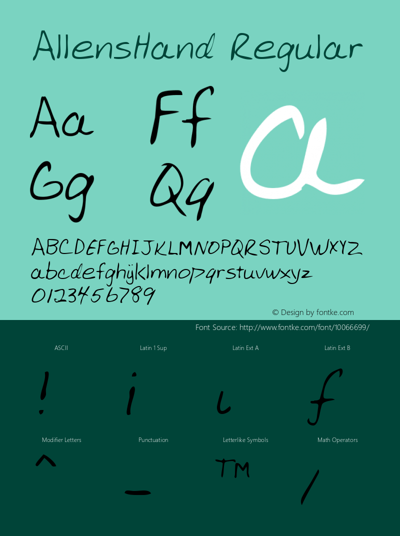 AllensHand Regular The IMSI MasterFonts Collection, tm 1996 IMSI (International Microcomputer Software Inc.) Font Sample