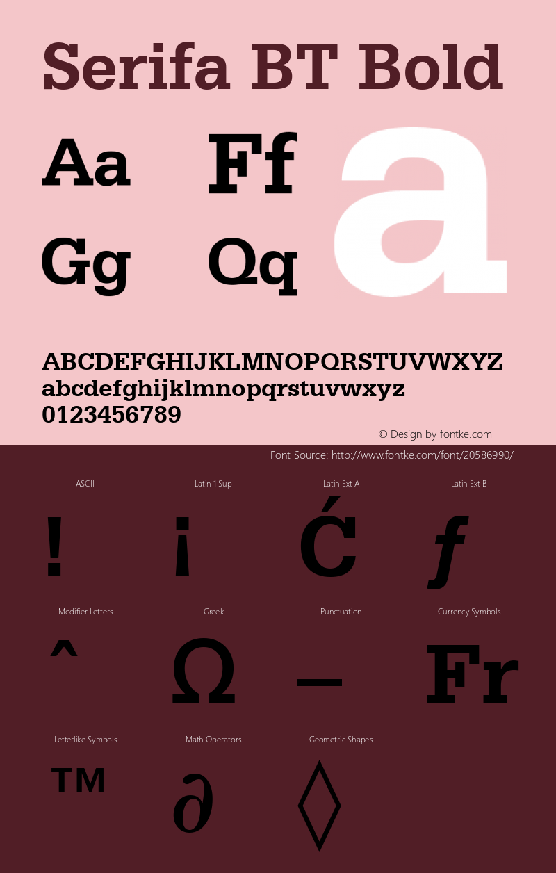 Serifa BT Bold mfgpctt-v4.4 Jan 1 1999 Font Sample