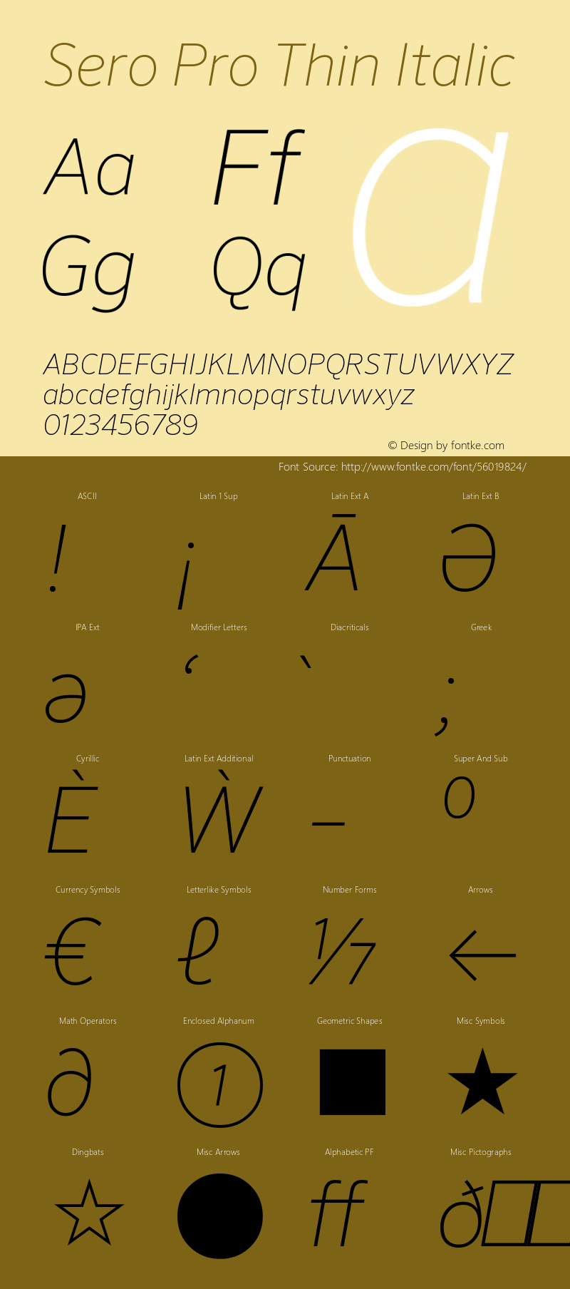 SeroPro-ThinItalic Version 7.504; 2011; Build 1024 Font Sample