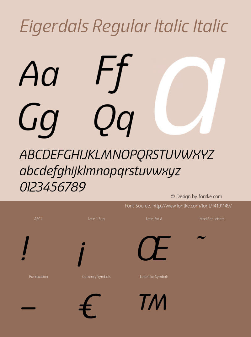 Eigerdals Regular Italic Italic Version 3.000 Font Sample