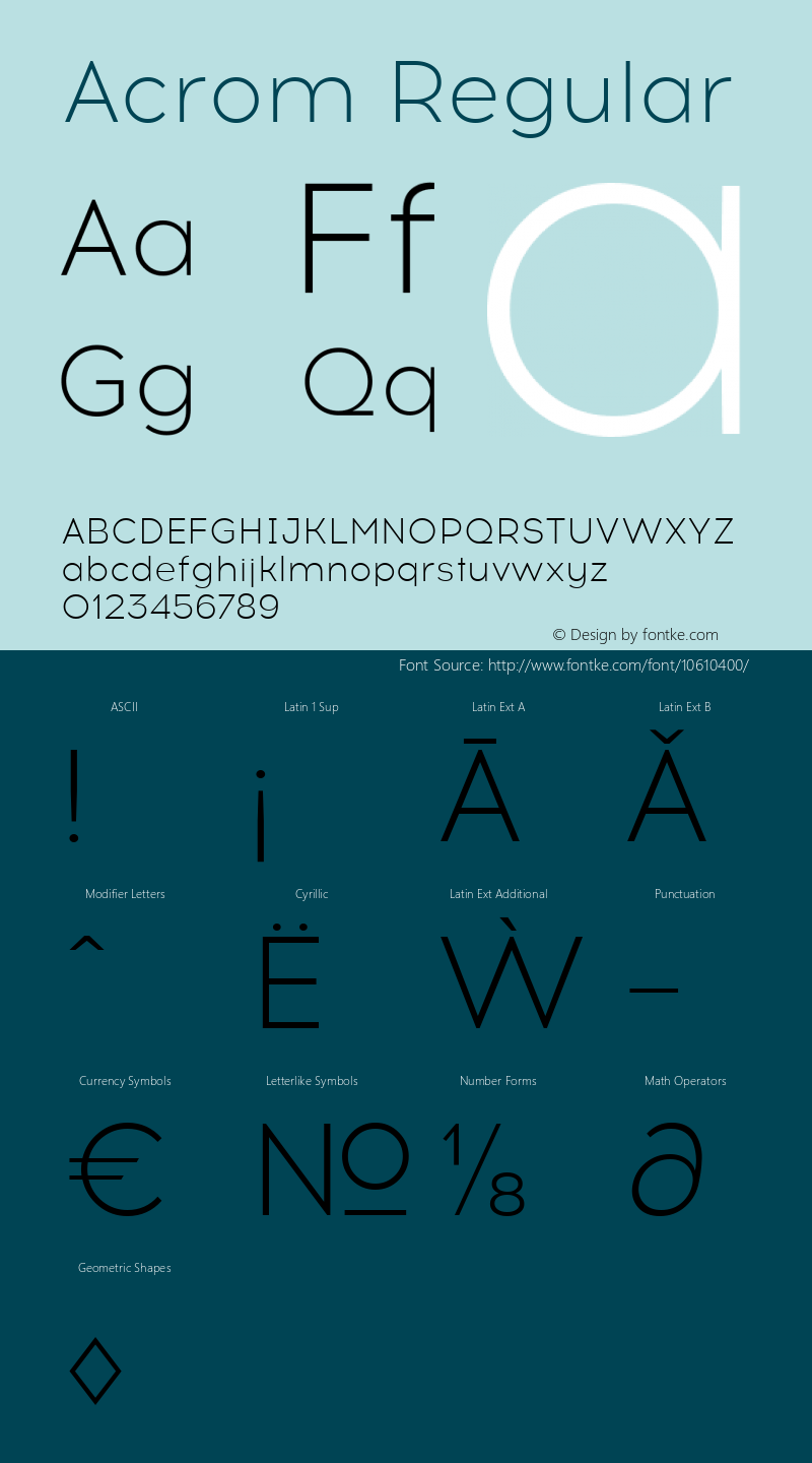 Acrom Regular Version 1.000;PS 001.000;hotconv 1.0.70;makeotf.lib2.5.58329;com.myfonts.easy.northernblock.acrom.light.wfkit2.version.46RR Font Sample