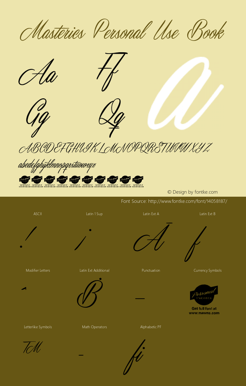 Masterics Personal Use Book Version 1.000 Font Sample