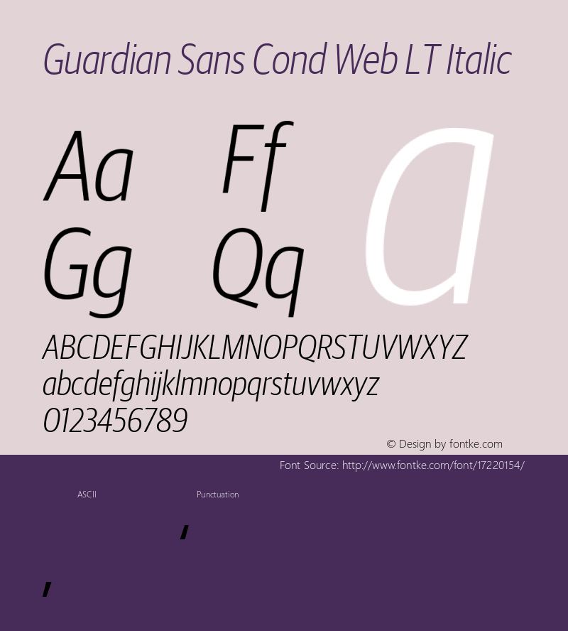 Guardian Sans Cond Web LT Italic Version 1.1 2012 Font Sample