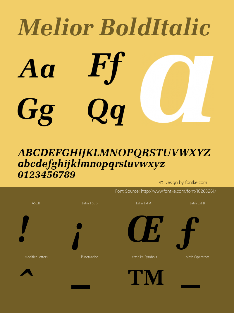 Melior BoldItalic Version 1.00 Font Sample