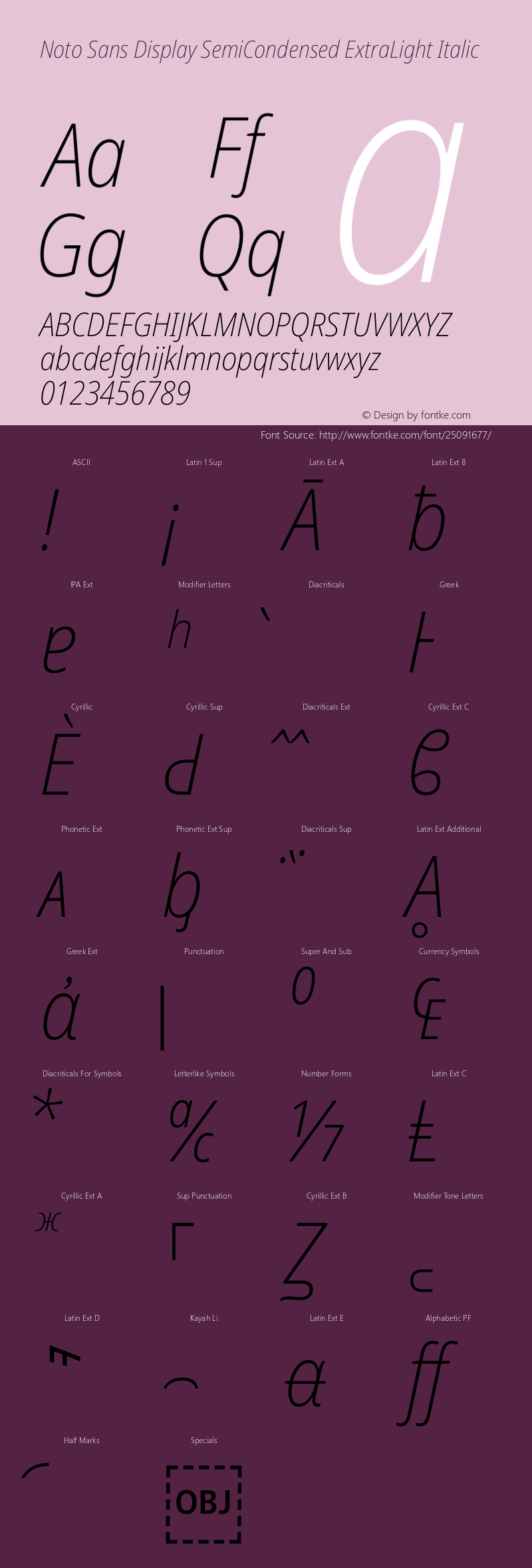 Noto Sans Display SemiCondensed ExtraLight Italic Version 2.000 Font Sample