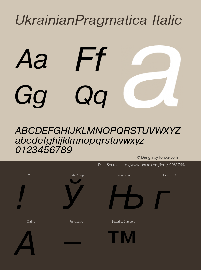 UkrainianPragmatica Italic 001.000 Font Sample