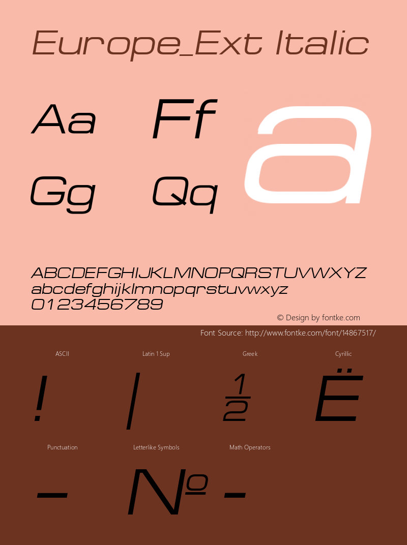 Europe_Ext Italic Version 001.001 Font Sample