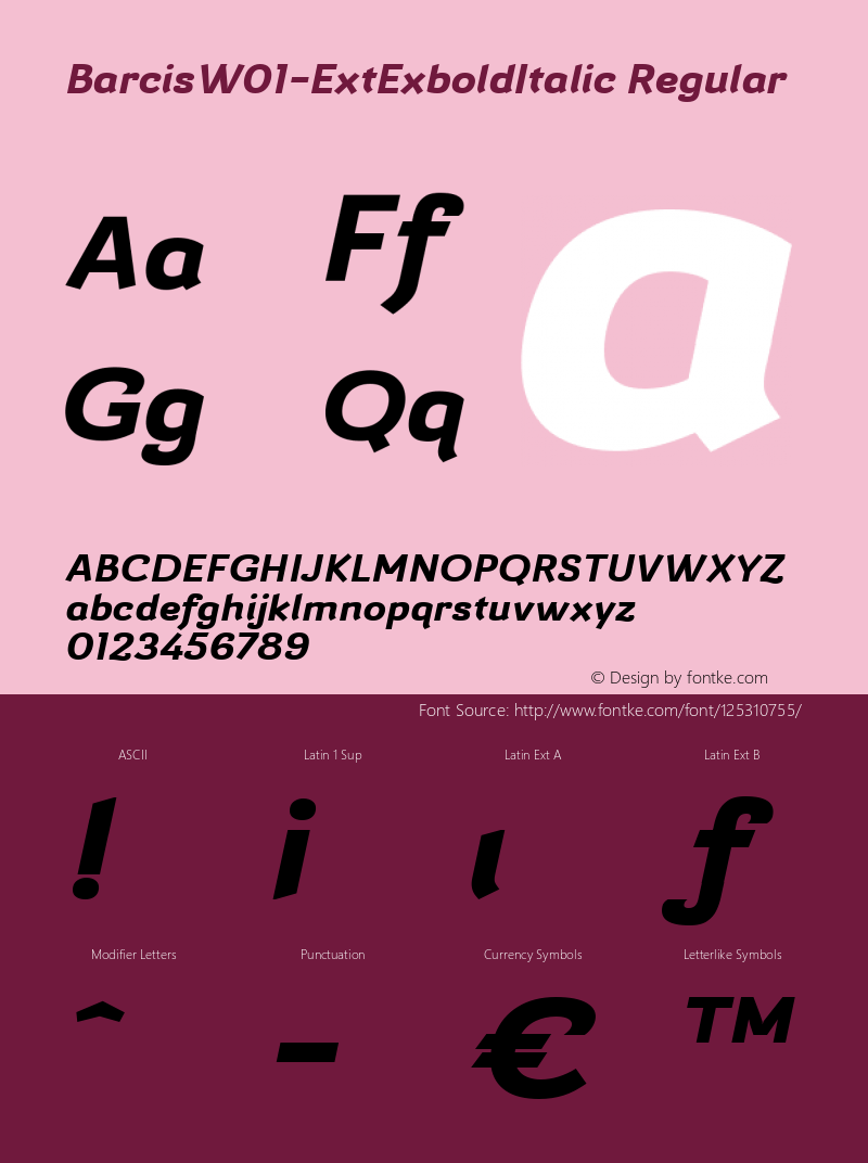 Barcis W01 Ext Exbold Italic Version 1.00 Font Sample