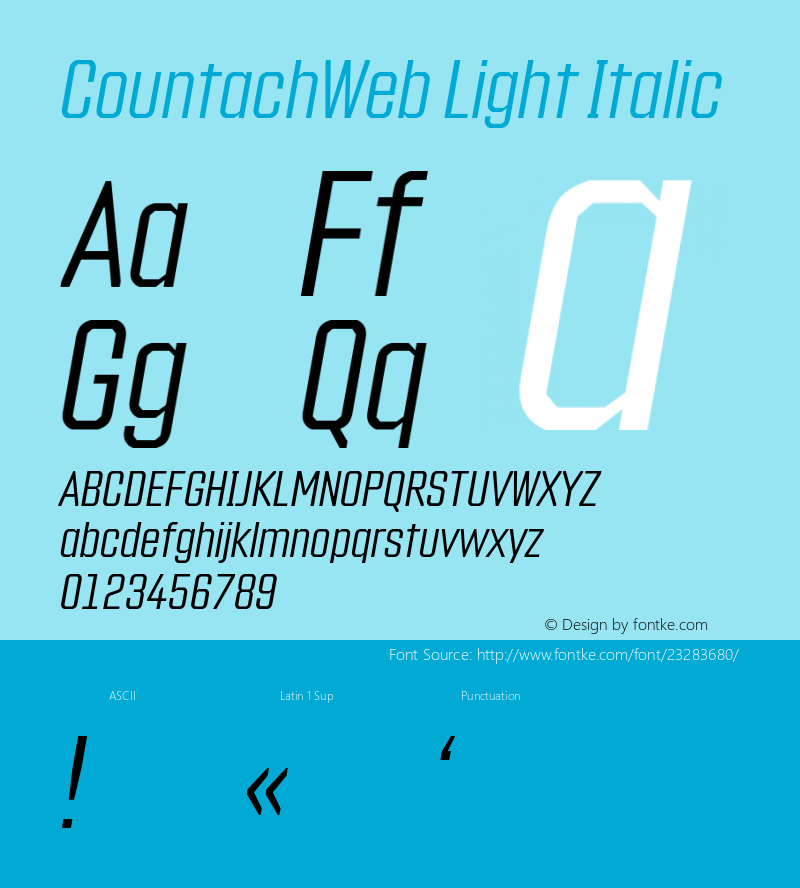 CountachWeb Light Italic Version 1.002;PS 1.2;hotconv 1.0.72;makeotf.lib2.5.5900; ttfautohint (v1.3.34-f4db) Font Sample