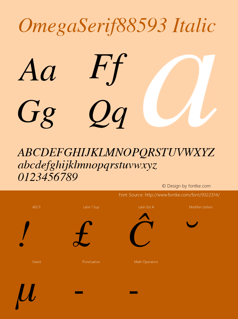 OmegaSerif88593 Italic Macromedia Fontographer 4.1.3 14/02/99 Font Sample