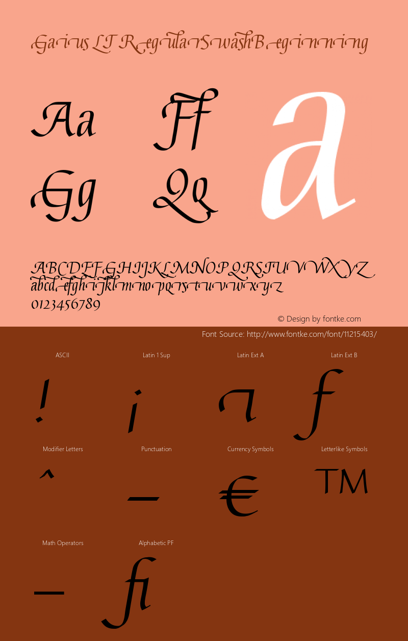 Gaius LT RegularSwashBeginning Version 001.000 Font Sample