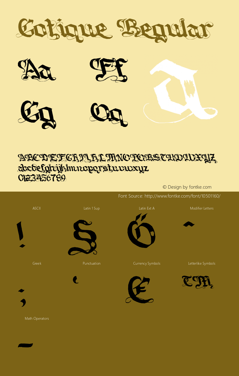 Gotique Regular Version 1.00 January 13, 2012, initial release Font Sample