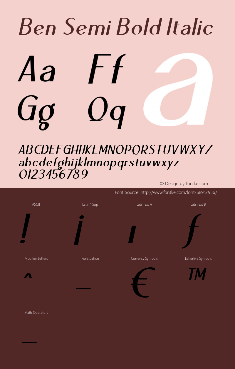 Ben Semi Bold Italic Version 1.000 Font Sample