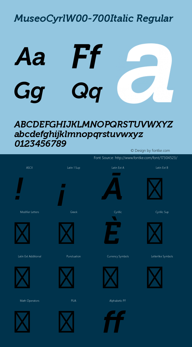 MuseoCyrlW00-700Italic Regular Version 2.29 Font Sample