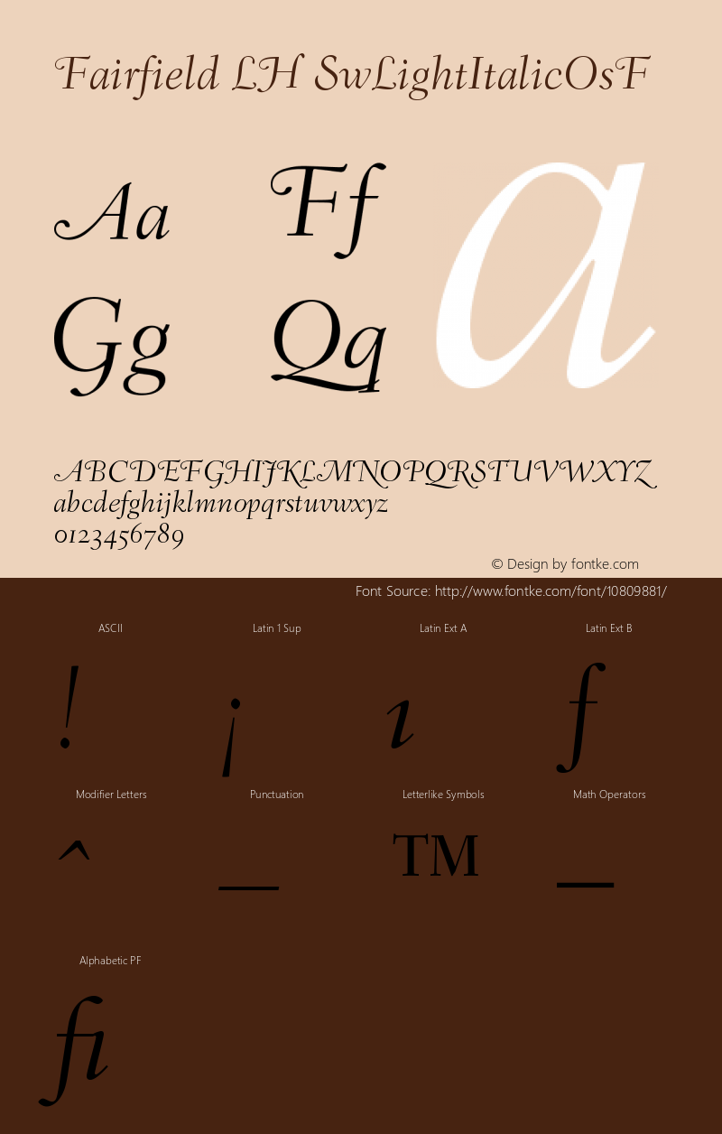 Fairfield LH SwLightItalicOsF Version 001.002 Font Sample