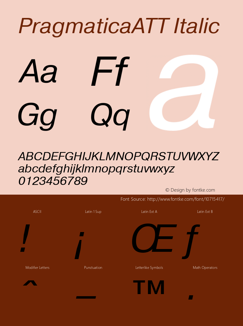 PragmaticaATT Italic TrueType Maker version 3.00.00 Font Sample