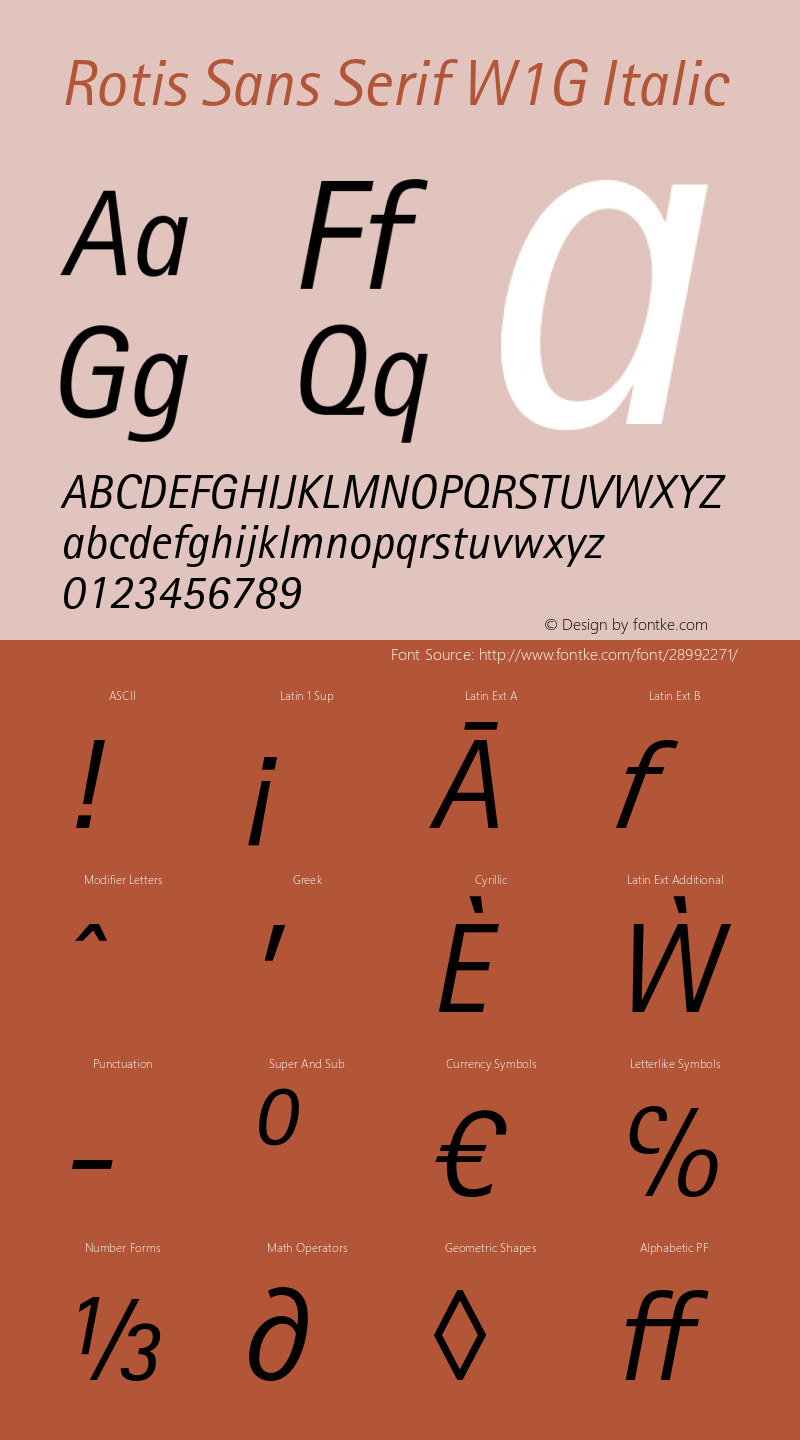 RotisSansSerifW1G-It Version 1.000 Font Sample