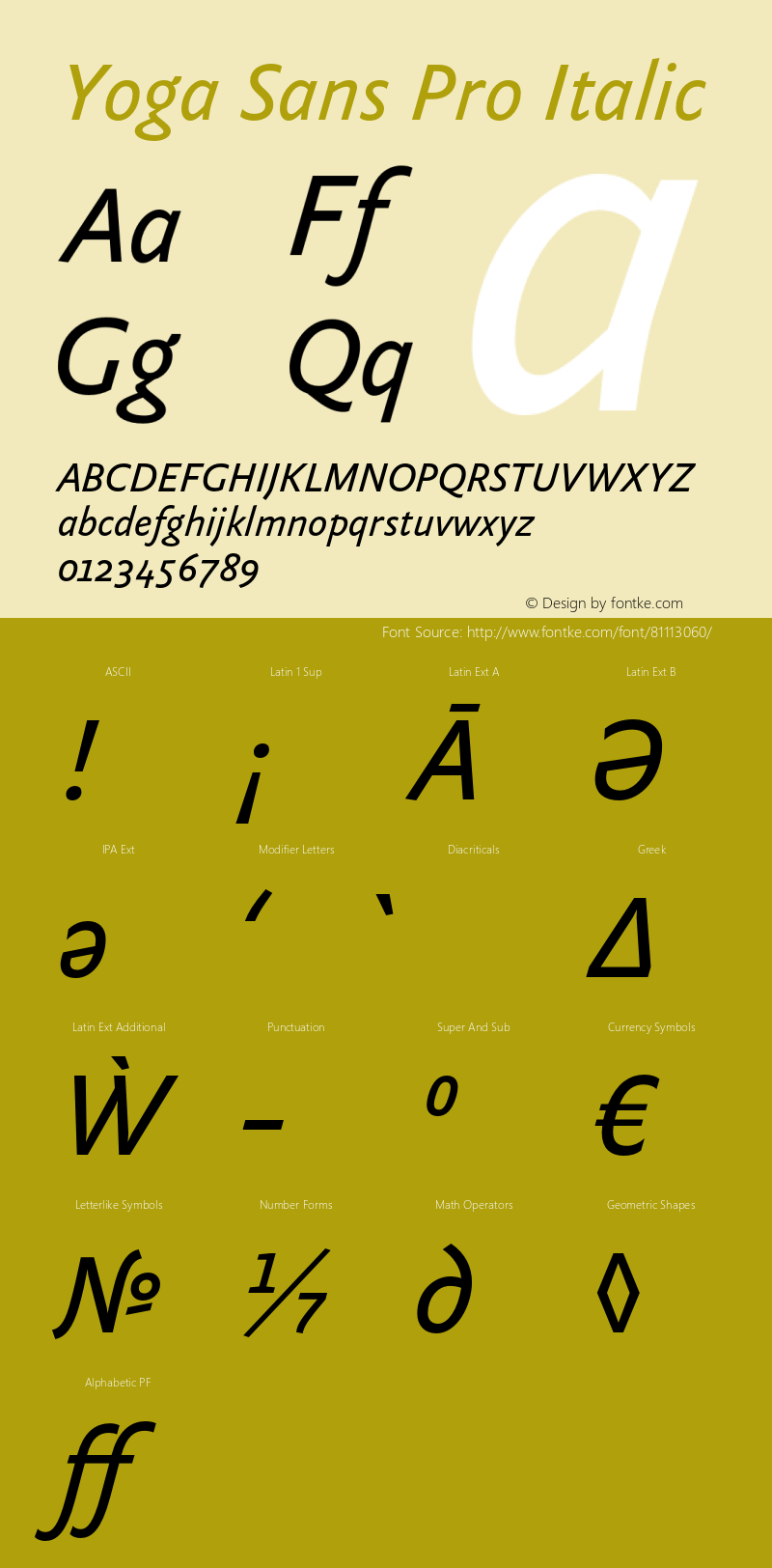 YogaSansPro-Italic Version 7.504; 2009; Build 1021 Font Sample