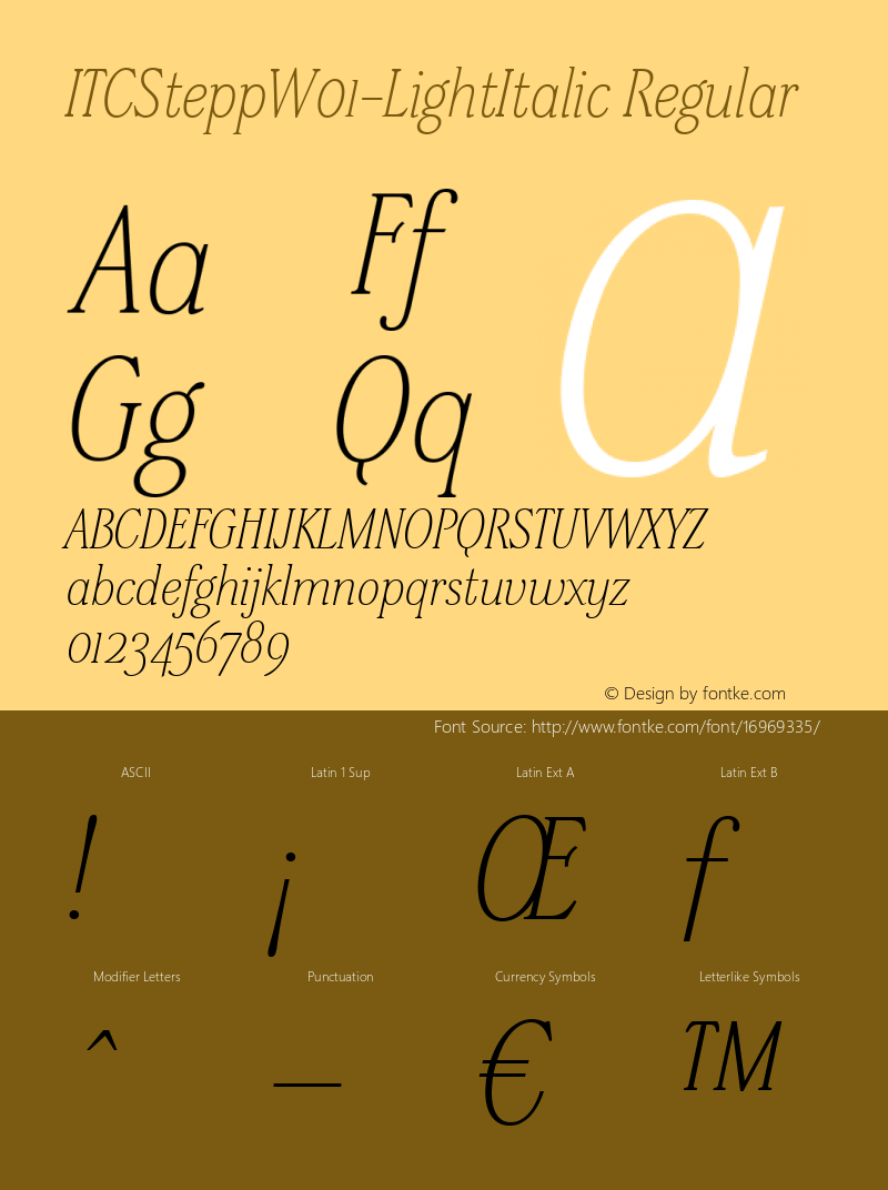 ITCSteppW01-LightItalic Regular Version 1.00 Font Sample