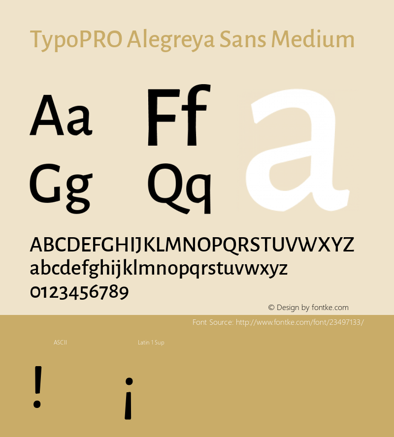 TypoPRO Alegreya Sans Medium Version 1.001;PS 001.001;hotconv 1.0.70;makeotf.lib2.5.58329 DEVELOPMENT; ttfautohint (v0.97) -l 8 -r 50 -G 200 -x 17 -f dflt -w G -W Font Sample