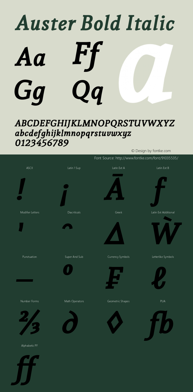 Auster-BoldItalic Version 1.000 Font Sample