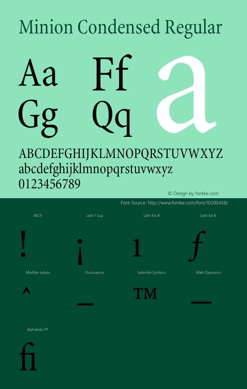Minion Condensed Regular 001.000 Font Sample