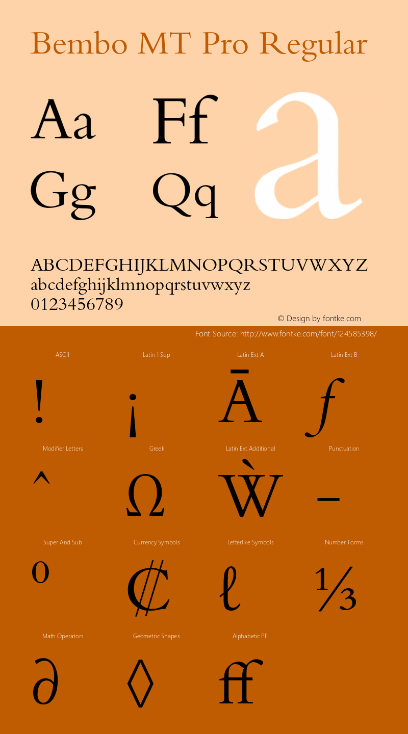 BemboMTPro-Regular Version 1.000 Build 1000 Font Sample