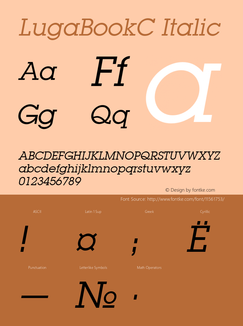 LugaBookC Italic Version 1.000 Font Sample