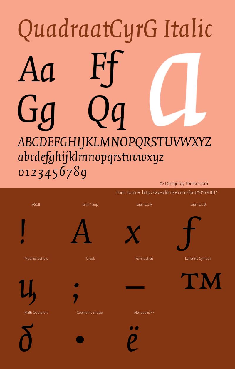 QuadraatCyrG Italic Version 001.000 Font Sample
