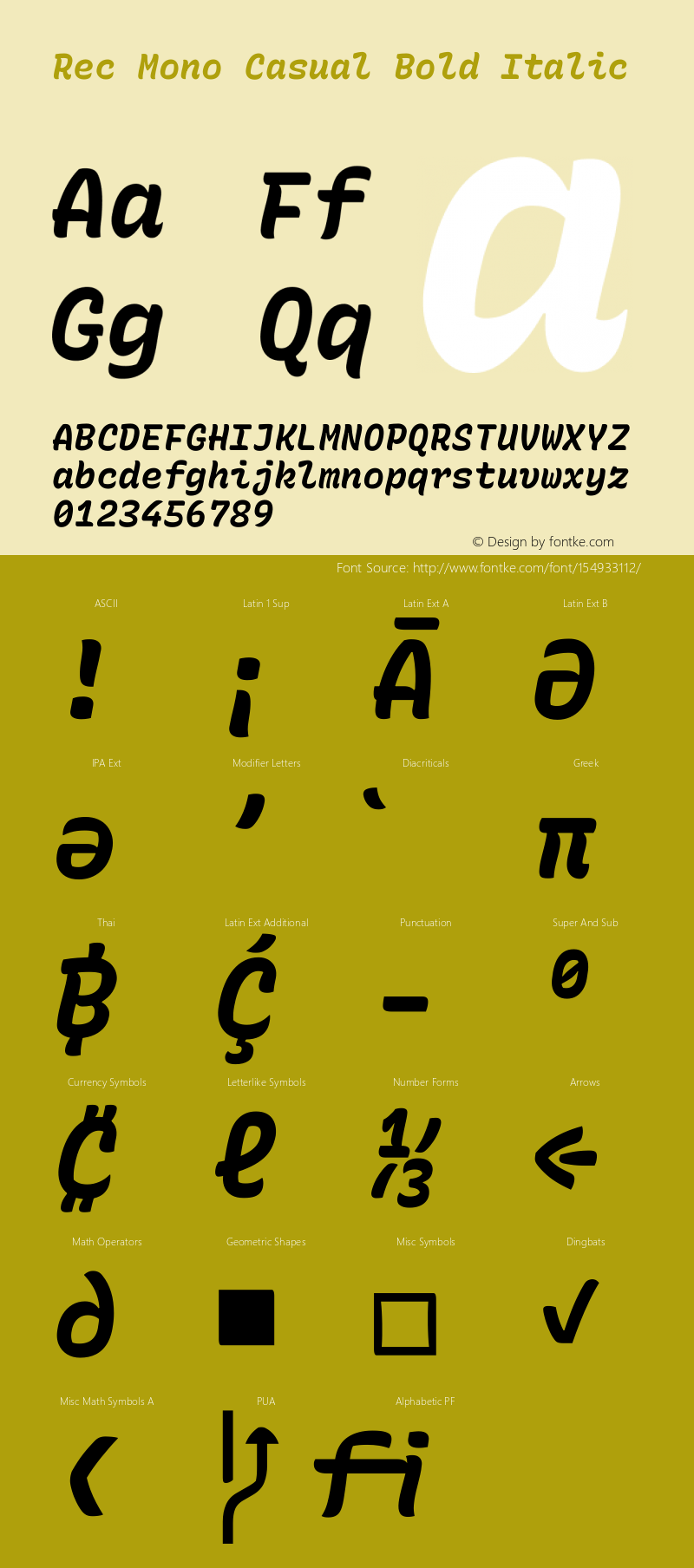 Rec Mono Casual Bold Italic Version 1.075 Font Sample