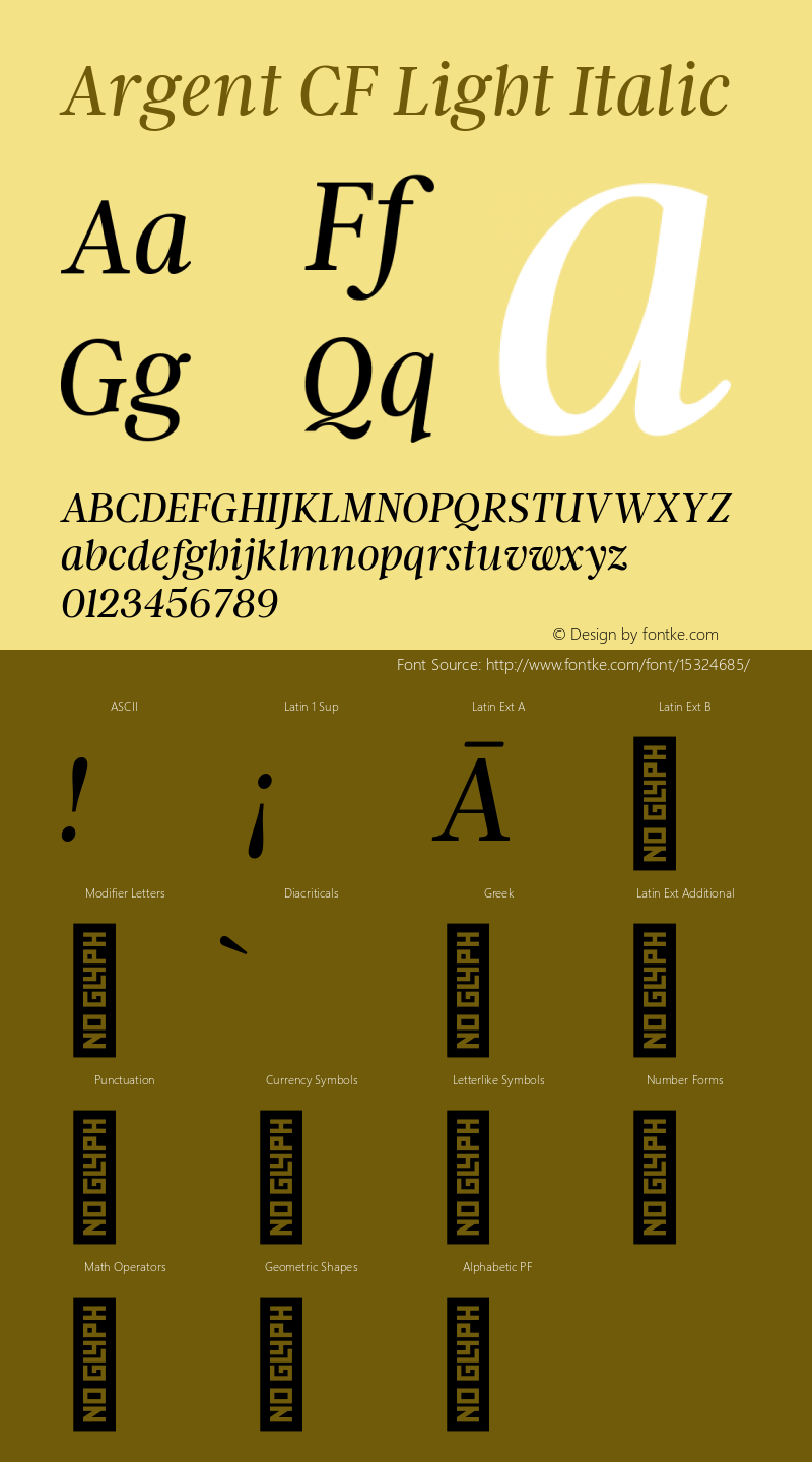 Argent CF Light Italic Version 1.000 Font Sample