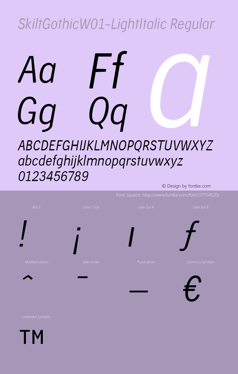 SkiltGothicW01-LightItalic Regular Version 2.10 Font Sample