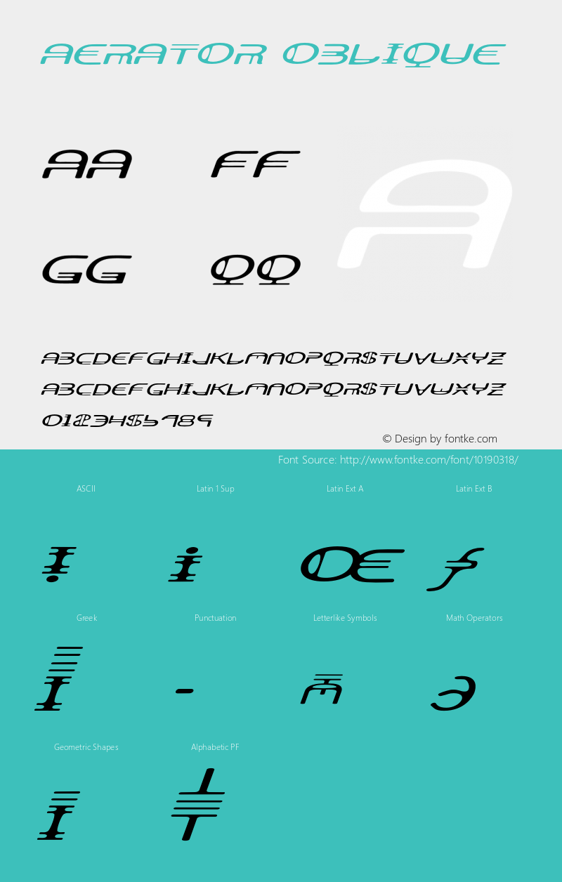 Aerator Oblique 001.000 Font Sample