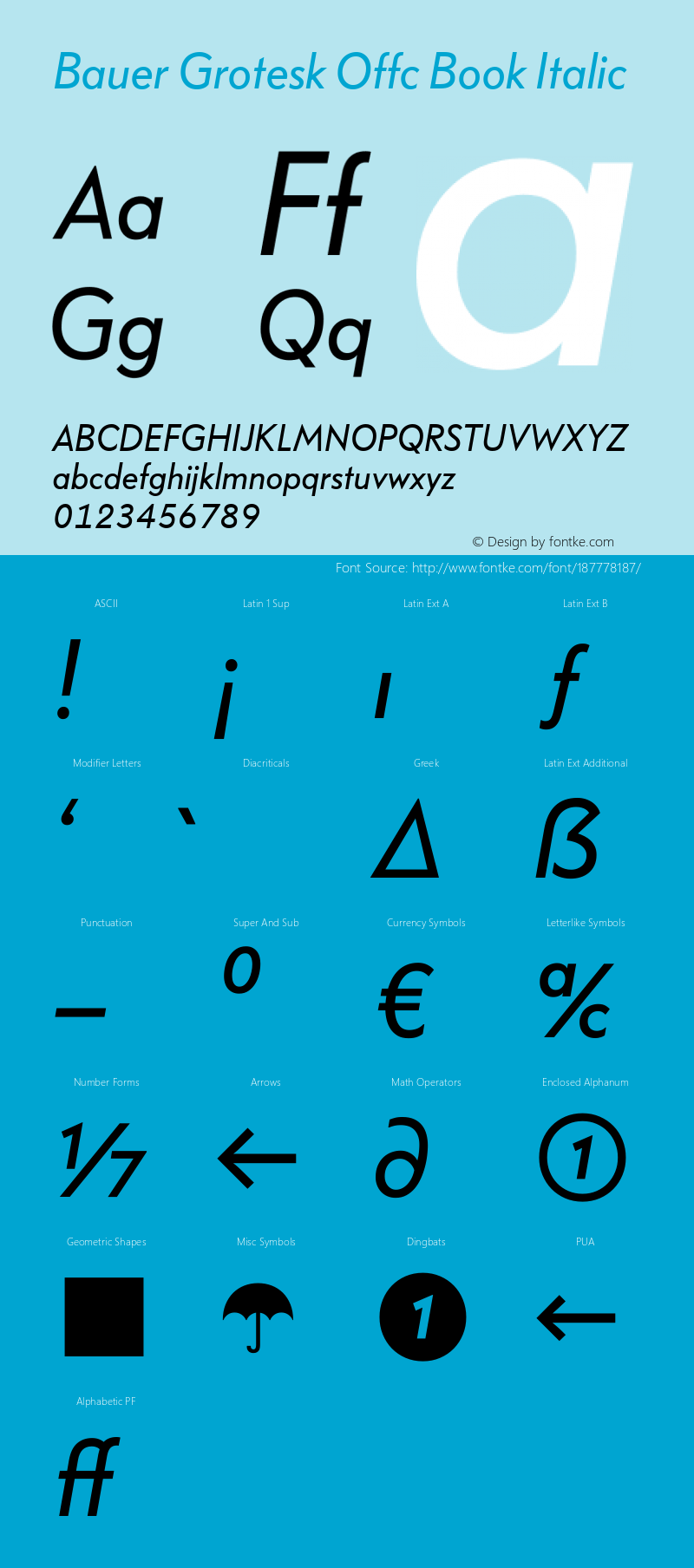 Bauer Grotesk Offc Book Italic Version 7.504; 2014; Build 1020图片样张