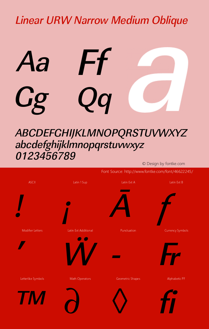 LinearURWNar-MedObl Version 1.000;PS 1.00;hotconv 1.0.57;makeotf.lib2.0.21895 Font Sample