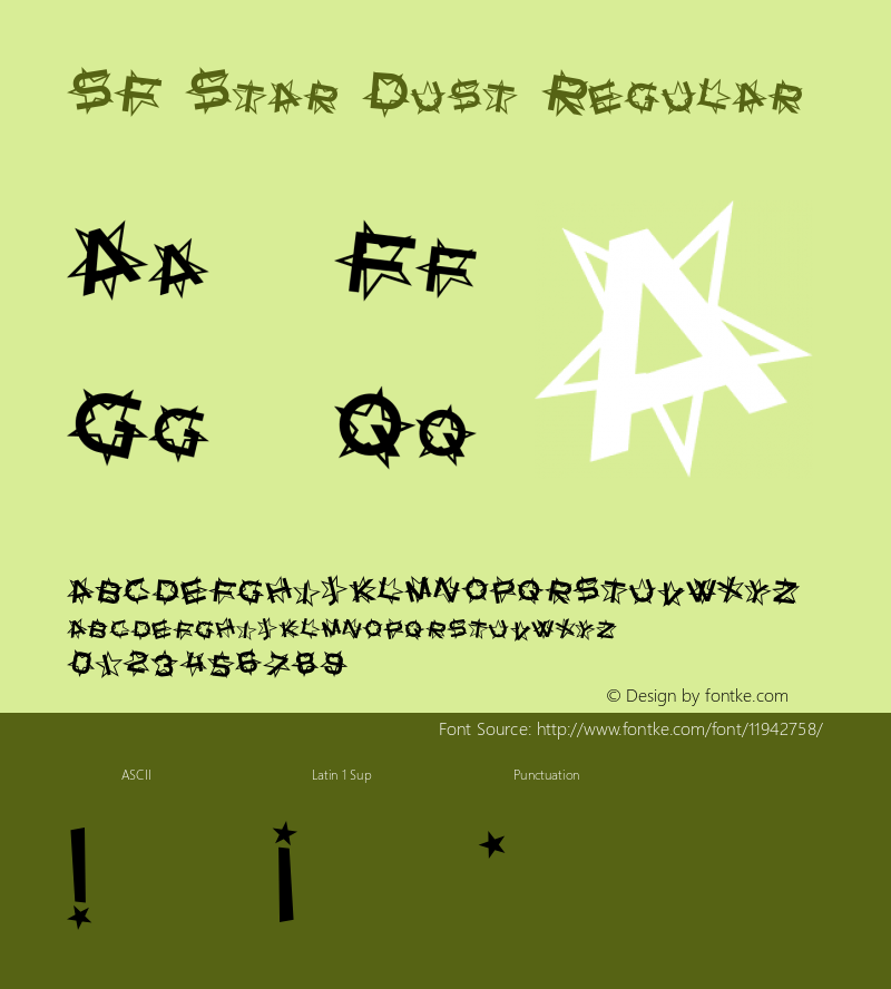 SF Star Dust Regular ver 1.0; 1999. Freeware for non-commercial use. Font Sample