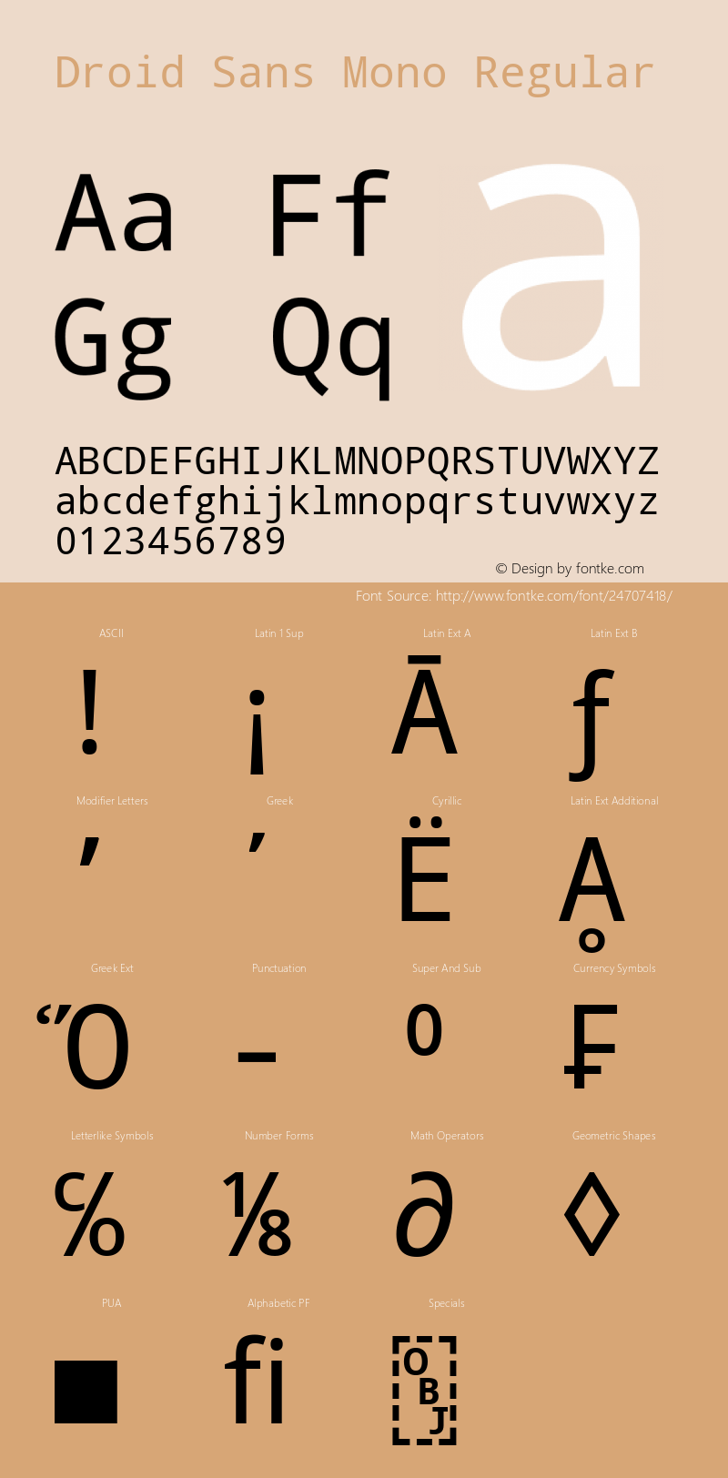 Droid Sans Mono Regular Version 1.00 build 107 Font Sample