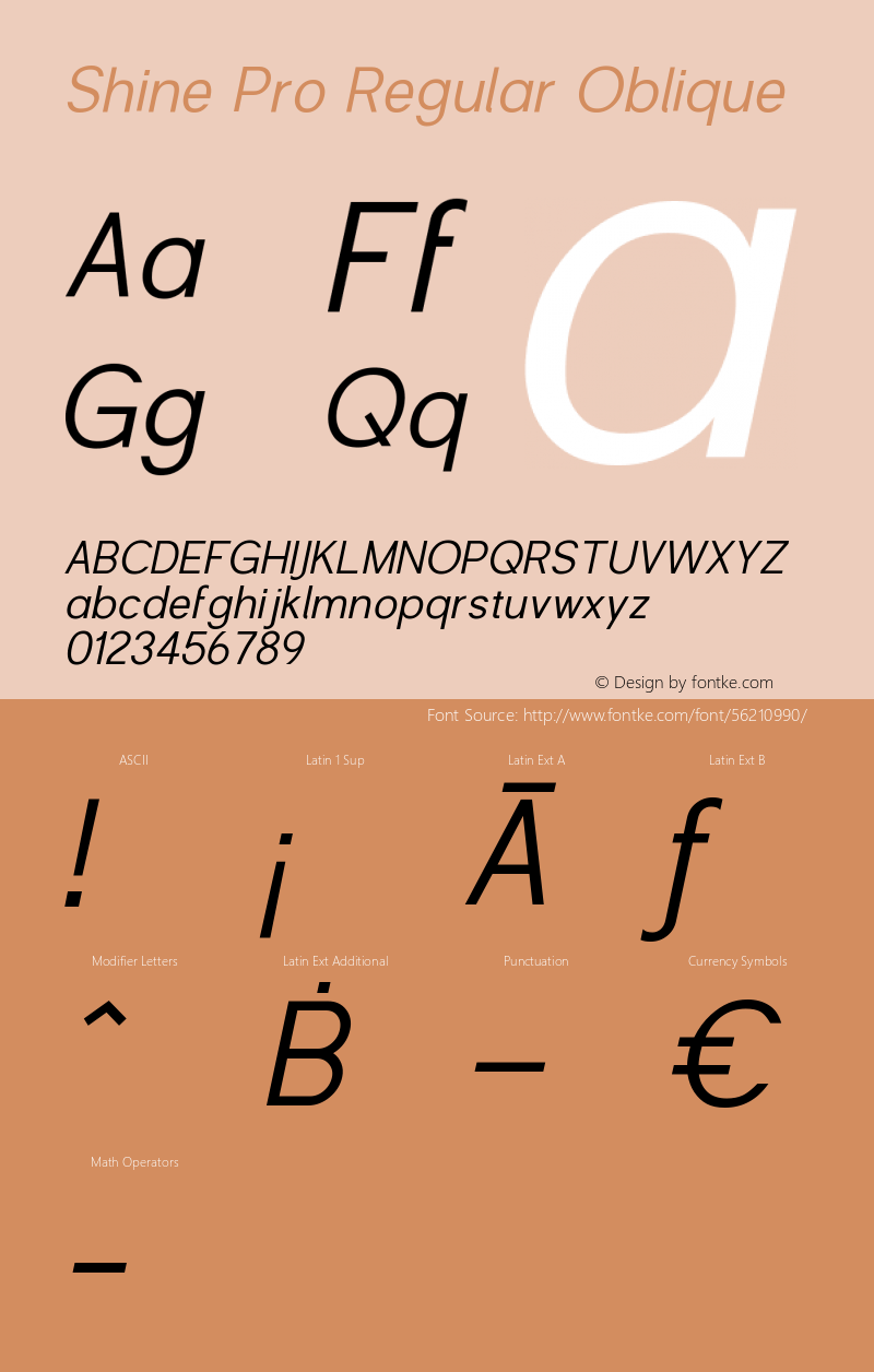 Shine Pro Regular Oblique 1.000 Font Sample