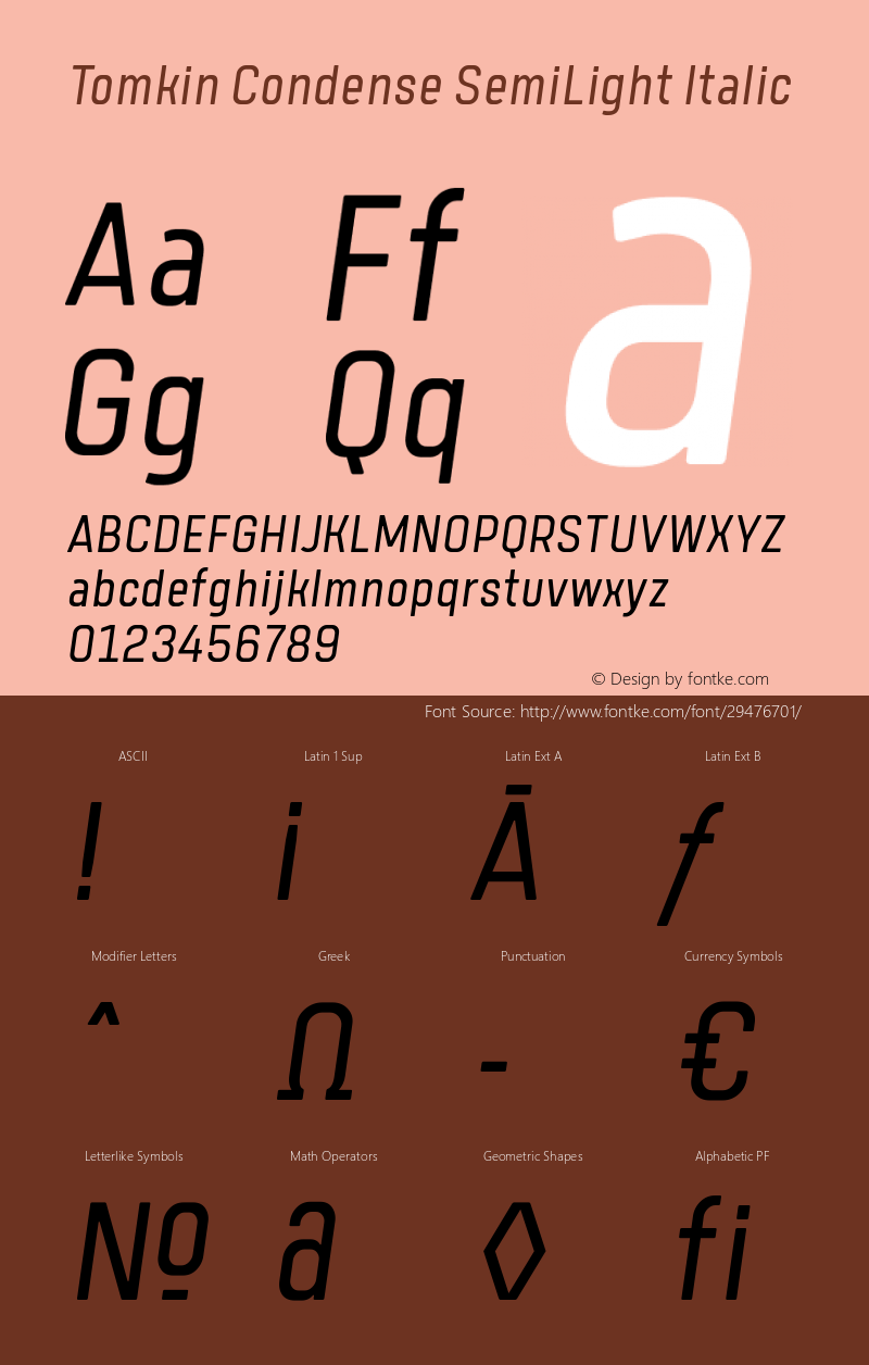 Tomkin Condense SemLt Ita Version 1.000;YWFTv17 Font Sample