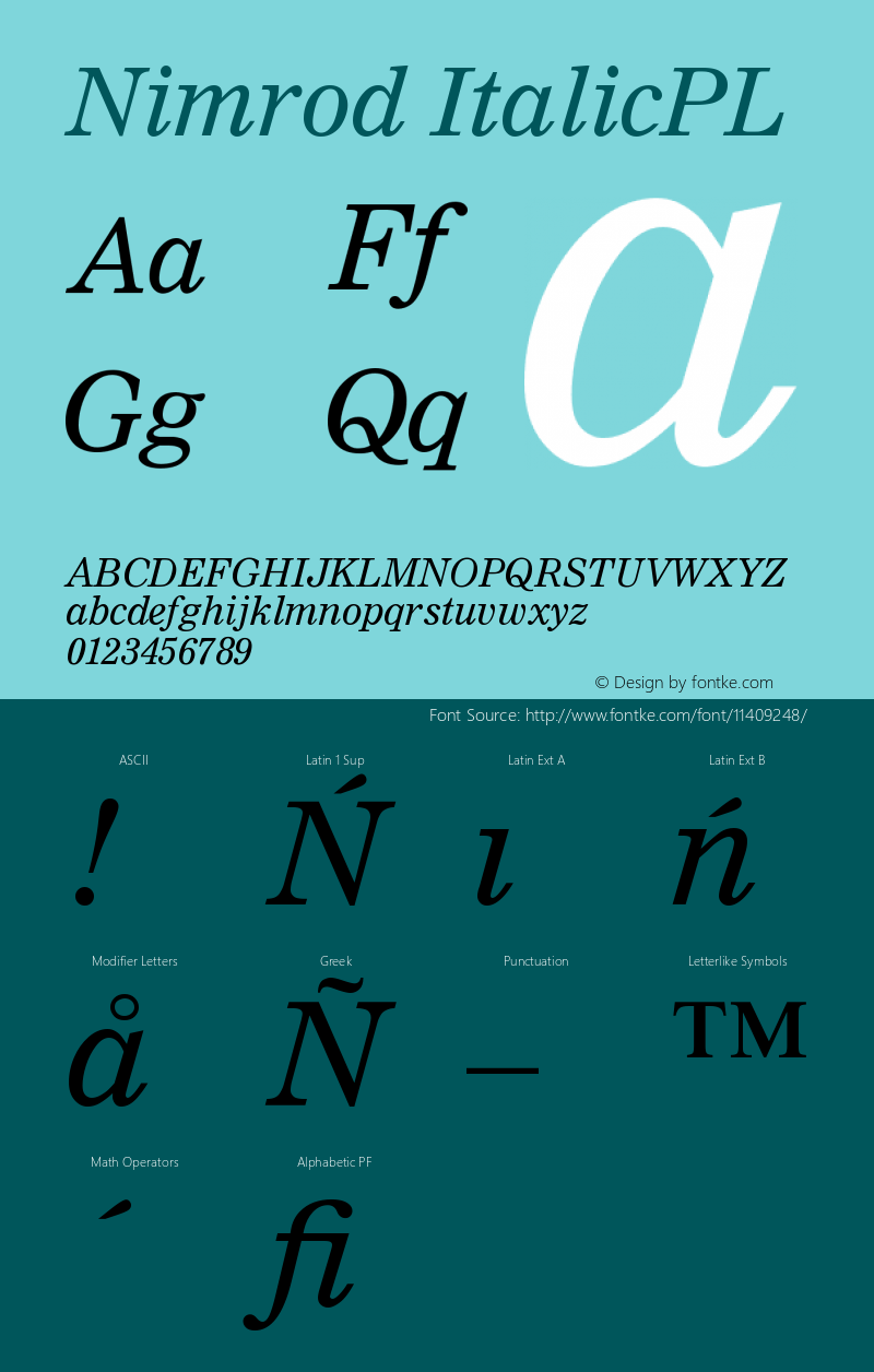 Nimrod ItalicPL Version 001.000 Font Sample