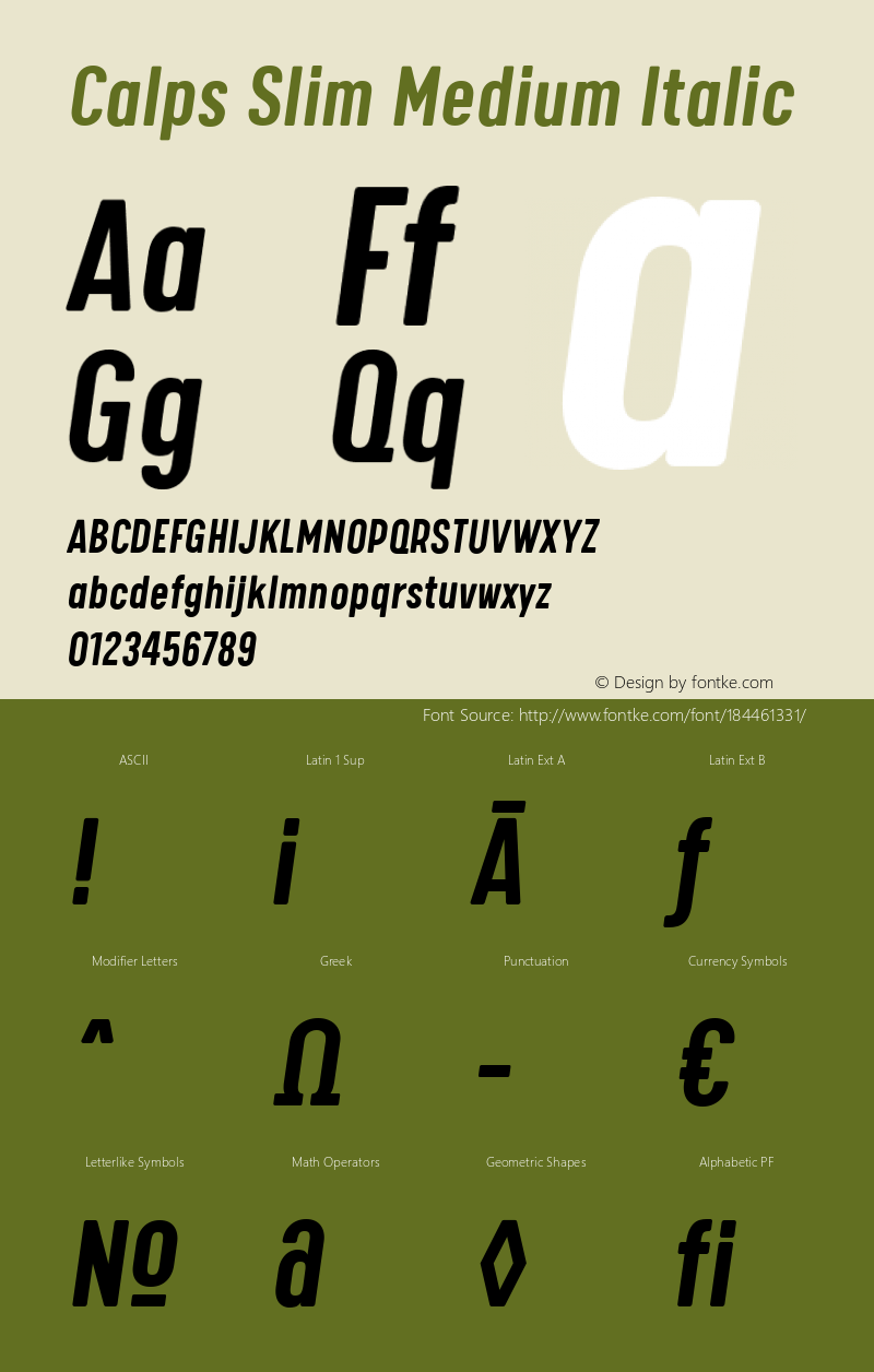 Calps Slim Medium Italic Version 1.000图片样张