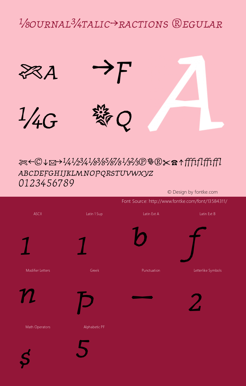 JournalItalicFractions Regular 001.000 Font Sample